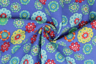Tissu Popeline Coton Imprimé Fleur Pensée Bleu -Au Mètre