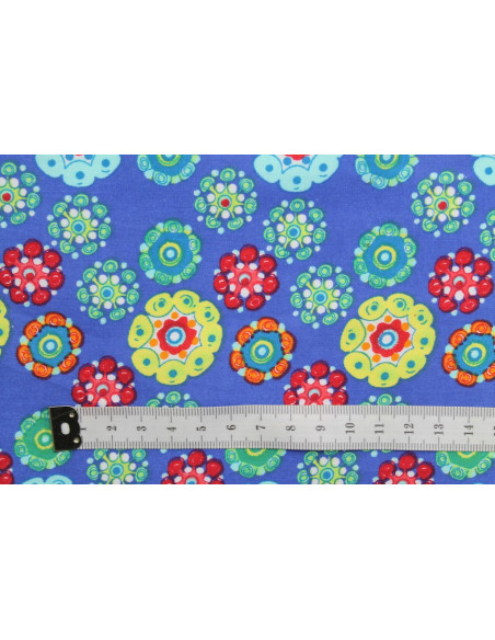 Tissu Popeline Coton Imprimé Fleur Pensée Bleu -Au Mètre