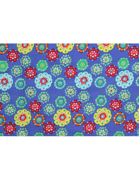 Tissu Popeline Coton Imprimé Fleur Pensée Bleu -Au Mètre