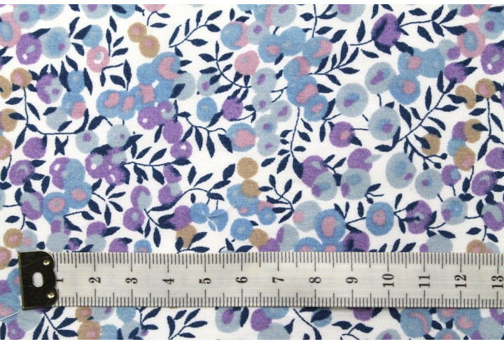 Tissu Popeline Coton Imprimé Olivier Bleu -Au Mètre