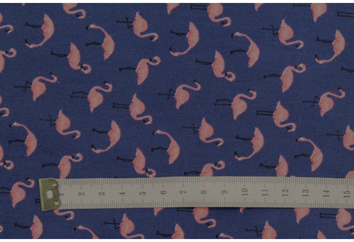 Tissu Popeline Coton Imprimé Flamant Marine -Au Mètre