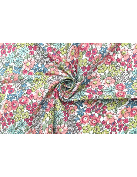Tissu Popeline Coton Imprimé Fleur de Printemps Rose -Au Mètre