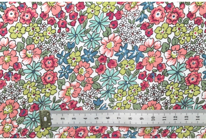 Tissu Popeline Coton Imprimé Fleur de Printemps Rose -Au Mètre