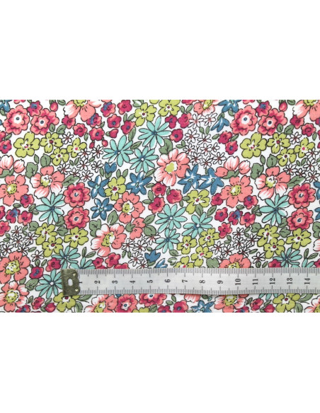 Tissu Popeline Coton Imprimé Fleur de Printemps Rose -Au Mètre