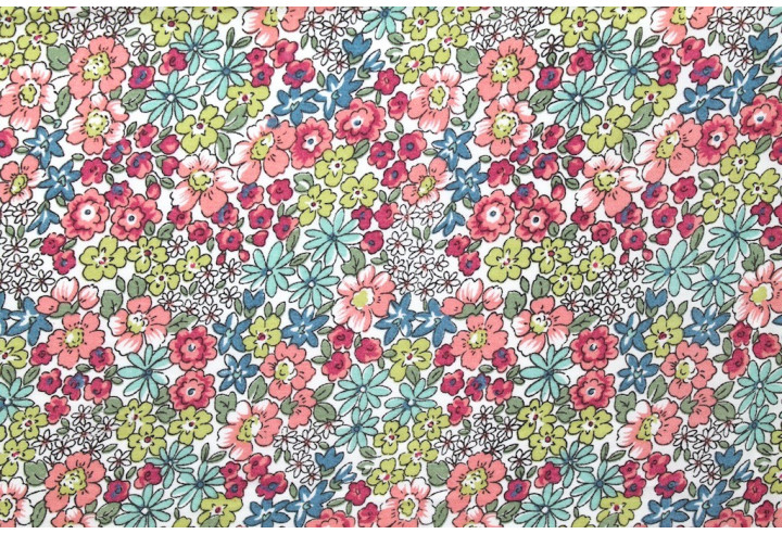 Tissu Popeline Coton Imprimé Fleur de Printemps Rose -Au Mètre