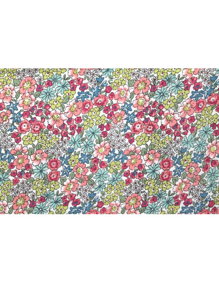 Tissu Popeline Coton Imprimé Fleur de Printemps Rose -Au Mètre