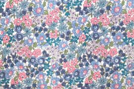Tissu Popeline Coton Imprimé Fleur de Printemps Bleu -Au Mètre
