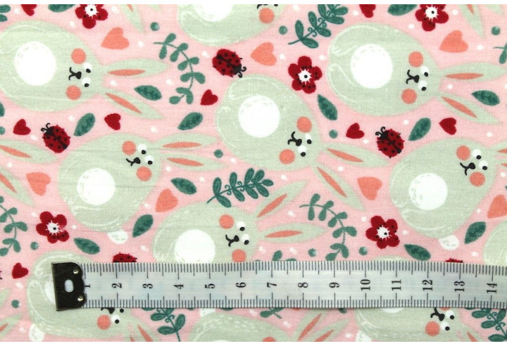 Tissu Popeline Coton Imprimé Gros Lapin Rose -Au Mètre