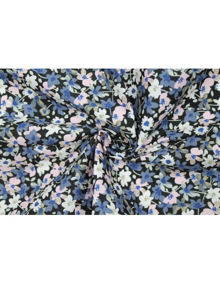 Tissu Popeline Coton Imprimé Fleur Isabelle Marine -Au Mètre