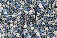 Tissu Popeline Coton Imprimé Fleur Isabelle Marine -Au Mètre
