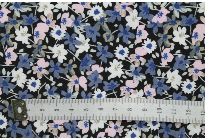 Tissu Popeline Coton Imprimé Fleur Isabelle Marine -Au Mètre