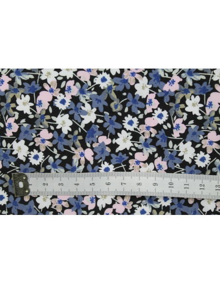 Tissu Popeline Coton Imprimé Fleur Isabelle Marine -Au Mètre