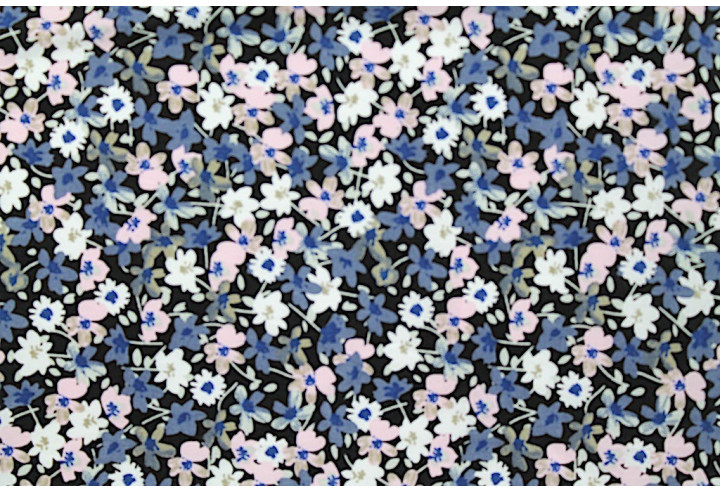 Tissu Popeline Coton Imprimé Fleur Isabelle Marine -Au Mètre