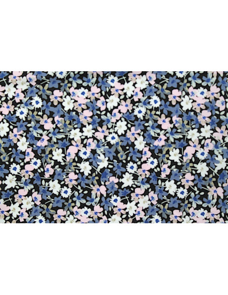 Tissu Popeline Coton Imprimé Fleur Isabelle Marine -Au Mètre