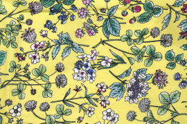 Tissu Popeline Coton Imprimé Joli Jardin Jaune -Au Mètre