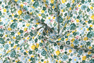 Tissu Popeline Coton Imprimé Fleur Chloé Vert -Au Mètre