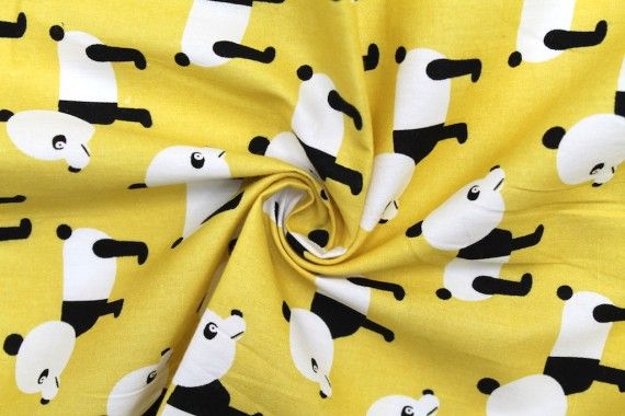 Tissu Popeline Coton Imprimé Panda Moutarde -Au Mètre