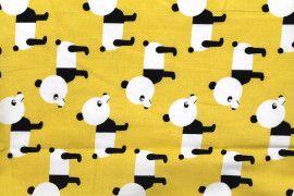 Tissu Popeline Coton Imprimé Panda Moutarde -Au Mètre