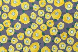 Tissu Popeline Coton Imprimé Fleur Renoncule Jaune -Au Mètre