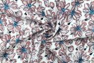 Tissu Popeline Coton Imprimé Fleur Amaryllis Blanc -Au Mètre