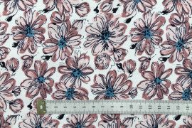 Tissu Popeline Coton Imprimé Fleur Amaryllis Blanc -Au Mètre