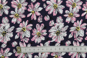 Tissu Popeline Coton Imprimé Fleur Amaryllis Marine -Au Mètre 2