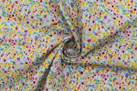 Tissu Popeline Coton Imprimé Fleur Minie Moutarde -Au Mètre