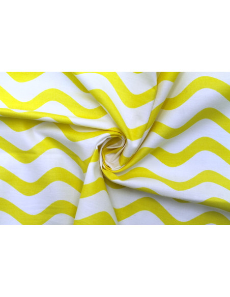 Tissu Popeline Coton Imprimé Vague Jaune -Au Mètre