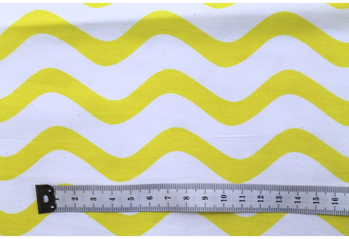 Tissu Popeline Coton Imprimé Vague Jaune -Au Mètre