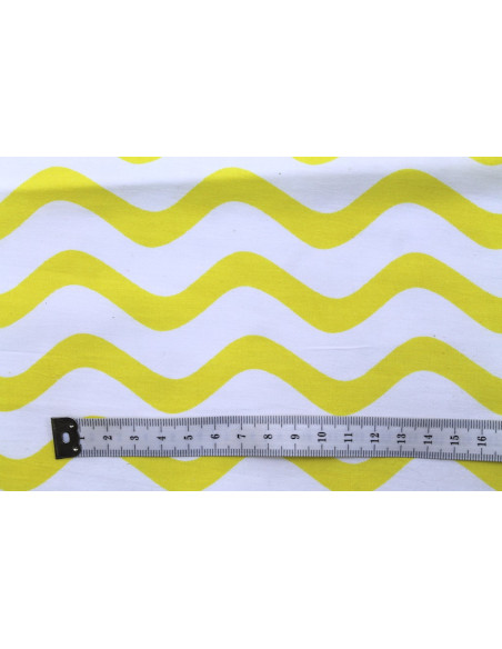 Tissu Popeline Coton Imprimé Vague Jaune -Au Mètre