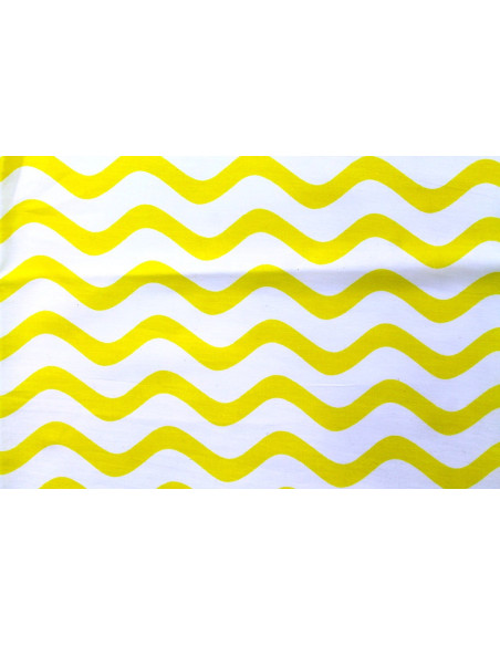 Tissu Popeline Coton Imprimé Vague Jaune -Au Mètre