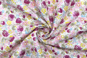 Tissu Popeline Coton Imprimé Fraise Violet -Au Mètre
