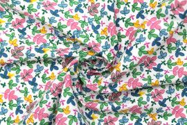 Tissu Popeline Coton Imprimé Trèfle Rose -Au Mètre