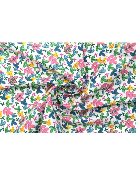 Tissu Popeline Coton Imprimé Trèfle Rose -Au Mètre