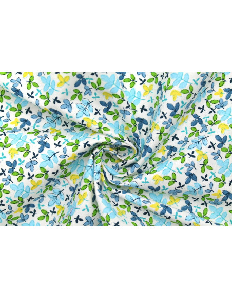 Tissu Popeline Coton Imprimé Trèfle Bleu -Au Mètre