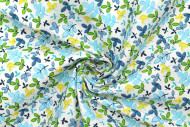 Tissu Popeline Coton Imprimé Trèfle Bleu -Au Mètre