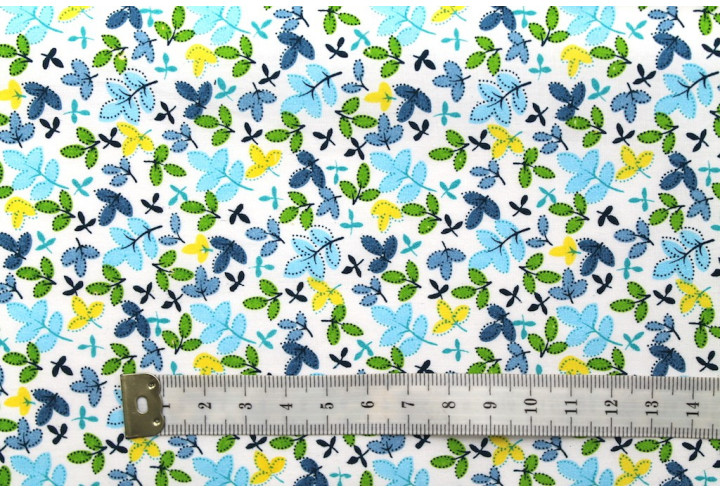 Tissu Popeline Coton Imprimé Trèfle Bleu -Au Mètre