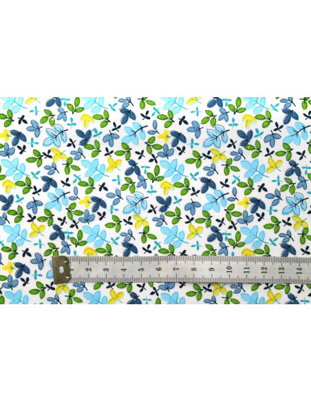 Tissu Popeline Coton Imprimé Trèfle Bleu -Au Mètre