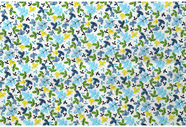 Tissu Popeline Coton Imprimé Trèfle Bleu -Au Mètre