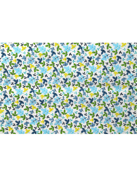 Tissu Popeline Coton Imprimé Trèfle Bleu -Au Mètre