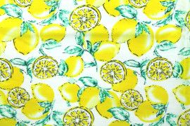 Tissu Popeline Coton Imprimé Lemon Blanc -Au Mètre