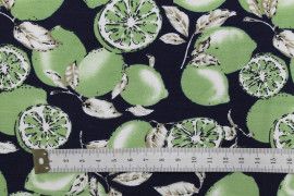 Tissu Popeline Coton Imprimé Lemon Marine -Au Mètre