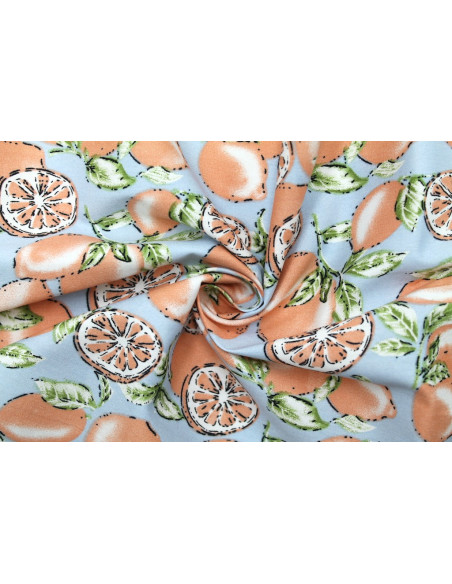 Tissu Popeline Coton Imprimé Lemon Bleu -Au Mètre