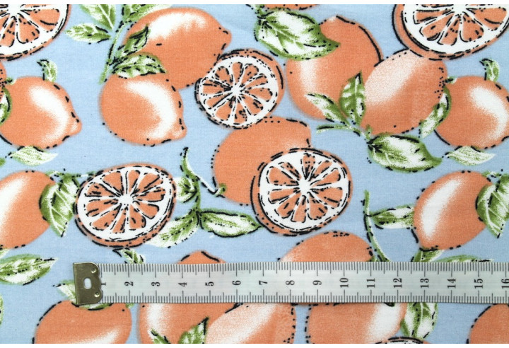 Tissu Popeline Coton Imprimé Lemon Bleu -Au Mètre