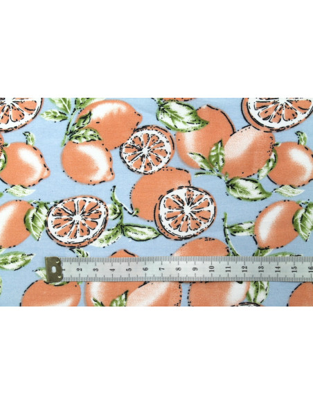 Tissu Popeline Coton Imprimé Lemon Bleu -Au Mètre