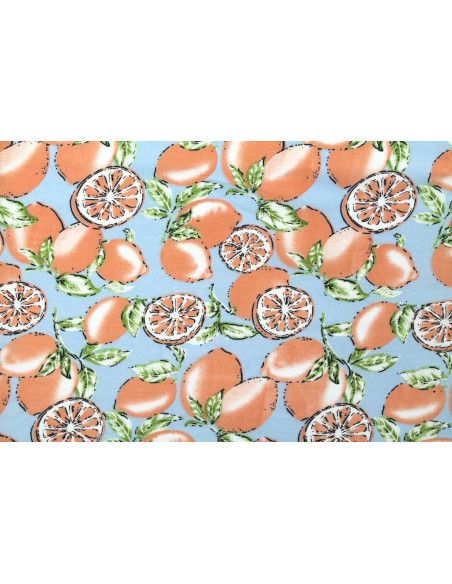 Tissu Popeline Coton Imprimé Lemon Bleu -Au Mètre