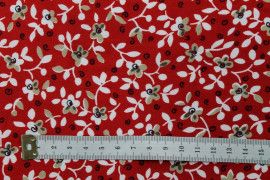 Tissu Popeline Coton Imprimé Fleur Laurie Rouge -Au Mètre