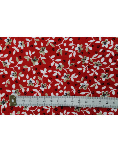 Tissu Popeline Coton Imprimé Fleur Laurie Rouge -Au Mètre