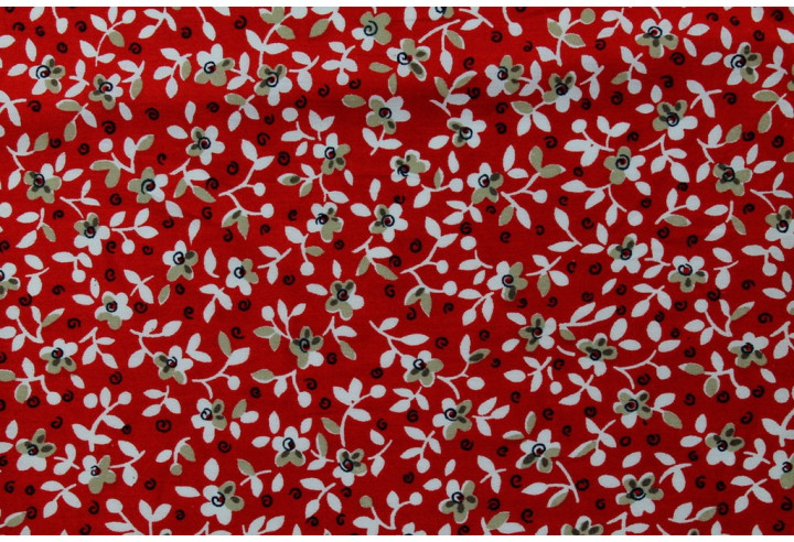 Tissu Popeline Coton Imprimé Fleur Laurie Rouge -Au Mètre