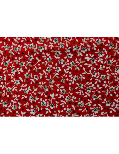Tissu Popeline Coton Imprimé Fleur Laurie Rouge -Au Mètre